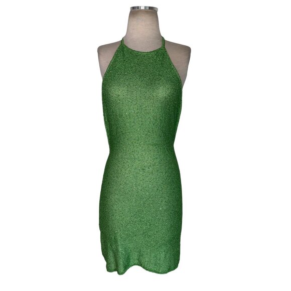 Lovers and Friends Cerys Sequin Mini Dress in Green Small New Womens Halter - Picture 5 of 11